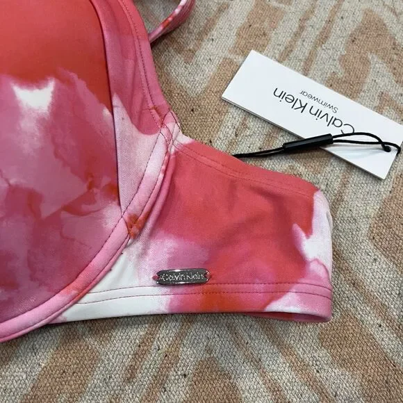 NWT Calvin Klein Pink Watercolor Underwire Bikini Swim Top Size XL - Picture 2 of 3